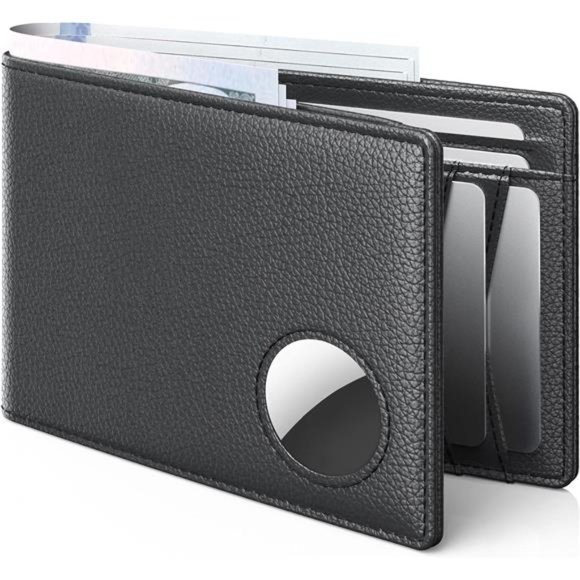 Men's Slim Bifold Wallet for Air Tag Top Grain Leather 13 Credit Card Slot